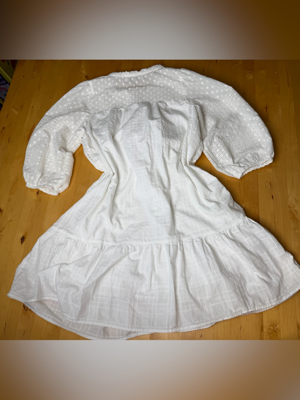 LOFT white dotted balloon sleeve dress 100% cotton sz L